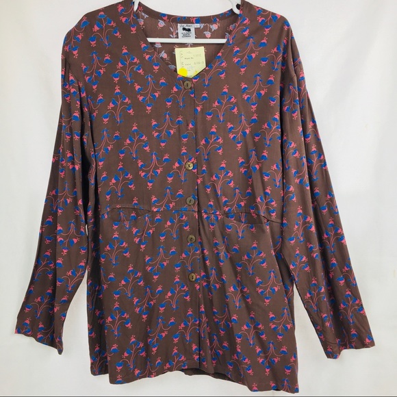 💋 Los Manos Rayon Blouse long Sleeves floral print L - Picture 2 of 7